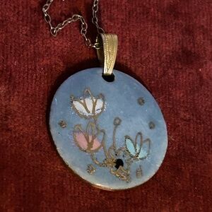 Vintage Mid Century Modern Gerte Hacker Enamel On Copper Pendant Necklace